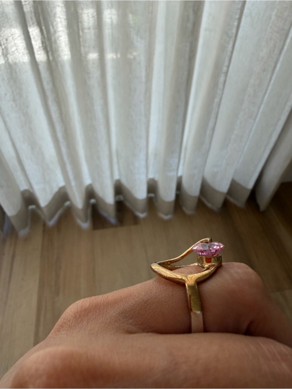 Gold-Tone Ring with Pink Crystal Accent - Picture 2 of 2